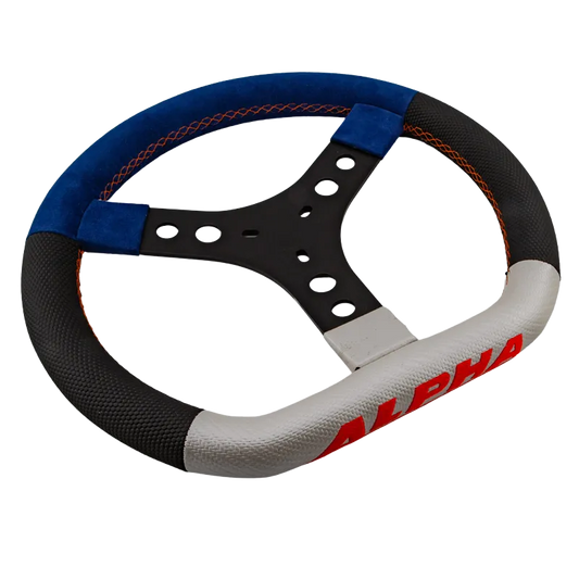 VOLANT ALPHA GRAND DIAMETRE BLEU/ORANGE 3 BRANCHES
